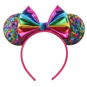 Rainbow Sequined Mouse Ears Colorful Bow Disney Inspired Headband